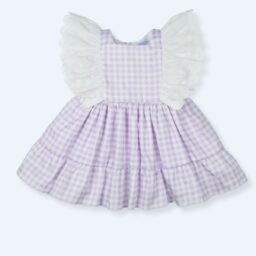 Vestido Vichy con Tira Bordada Malva