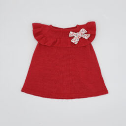 Vestido Punto Rojo Coral Volante - Fina Ejerique