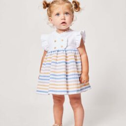 Vestido Cuerpo Blanco Rayas Azul Amarillo