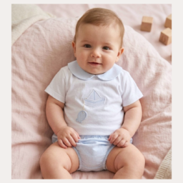 CONJUNTO RANITA + CAMISA CUELLO BEBE LIBERTAD CELESTE