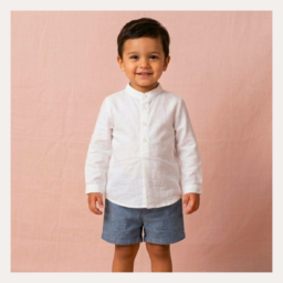 CONJUNTO CAMISA BLANCA Y BERMUDA DEMIN BOLSILLO RAYAS AZUL