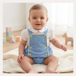 BLUSA CUELLO CAMISERO MANGA CORTA+RANITA EN TEJIDO PIQUE CON BIESES VICHY CC PROVENZA