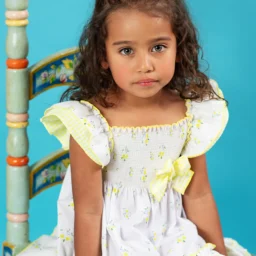 VESTIDO FLORES CON GOMAS EN PECHERA VOLANTES Y LAZO EN VICHY - PROVENZA