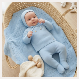 SET MANTA + CONJUNTO PRIMERA PUESTA 3P RABBIT BUNNIES CELESTE