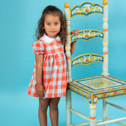 Next VESTIDO CUADROS CON CUELLO BEBÉ Y PUNTILLA BOTONES MADERA