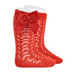 CALCETINES ALTOS CALADOS CON LAZO (ROJO)