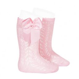 CALCETINES ALTOS PERLE CALADOS CON LAZO (ROSA BEBE) 500