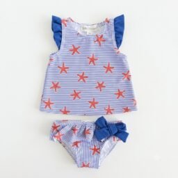 VESTIDO + BRAGUITA AZUL Y ESTRELLAS ROJAS